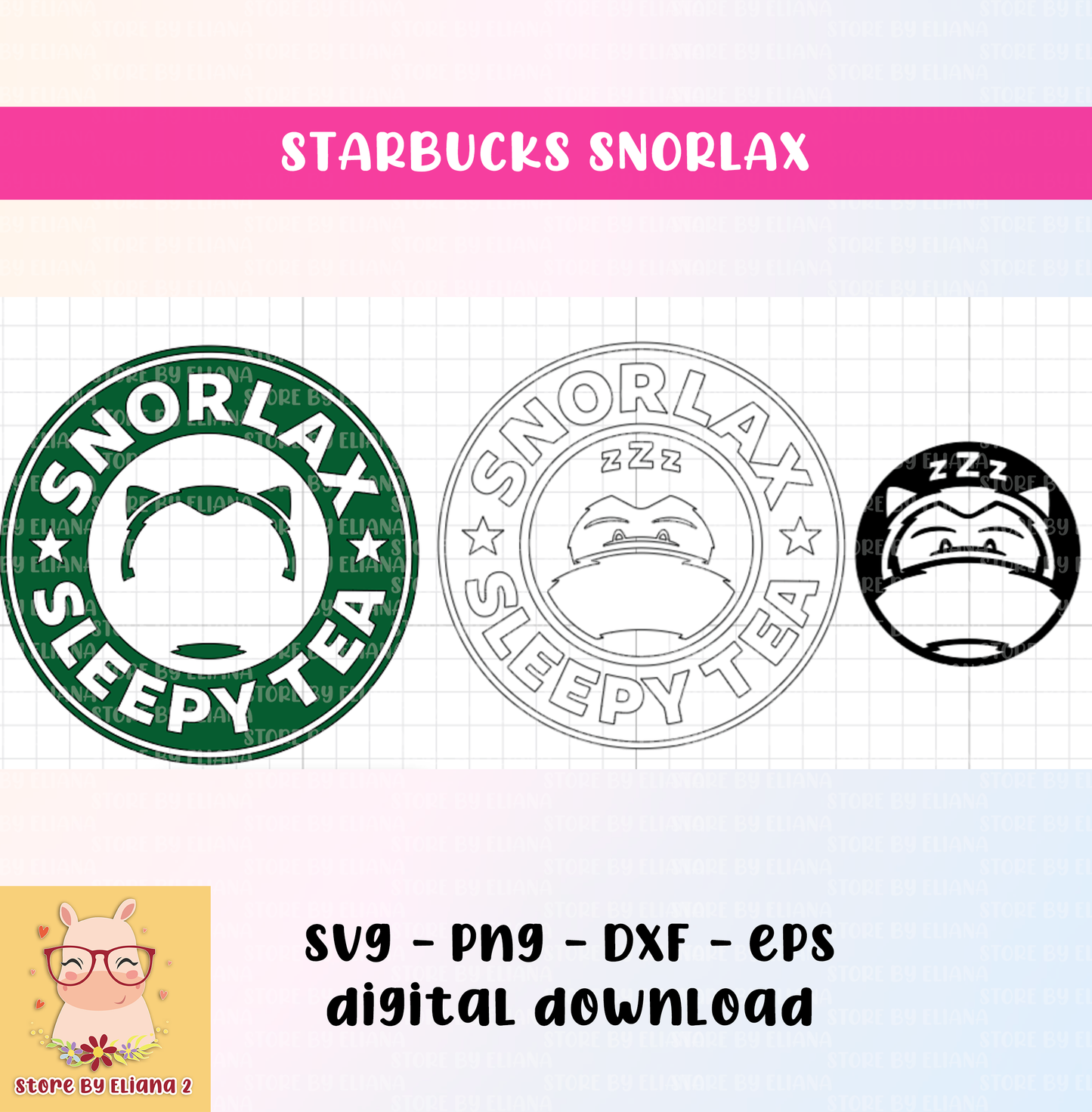 Snorlax svg, snorlax dormir té svg, starbucks snorlax pokemon svg, descarga instantánea, cricut