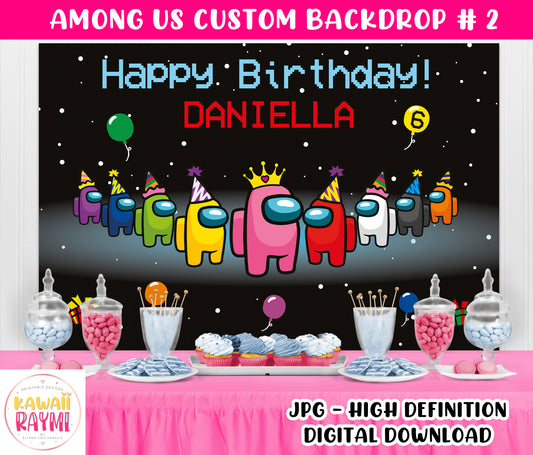 Among Us custom backdrop, happy birthday