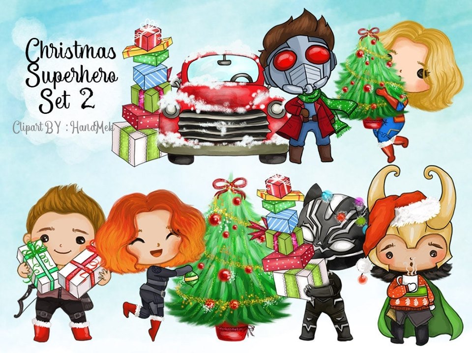 Christmas superhero cliparts set 2, instant download