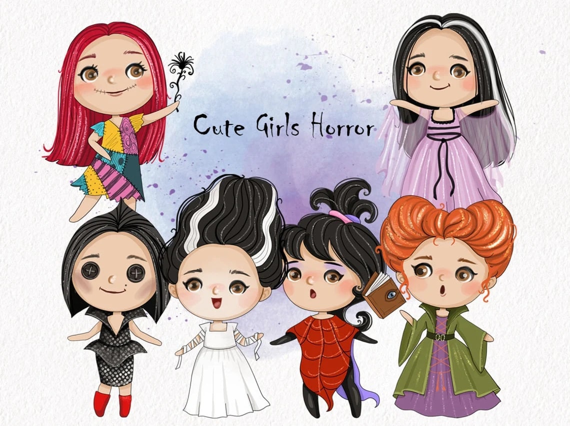 Cute girls horror cliparts halloween