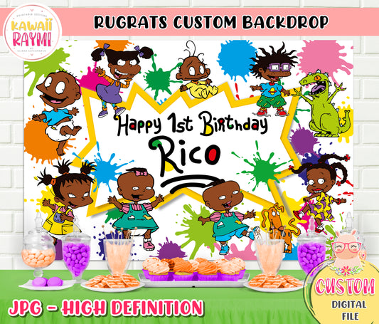 Rugrats custom backdrop, rugrats american african digital file, birthday party rugrats, custom backdrop rugrats