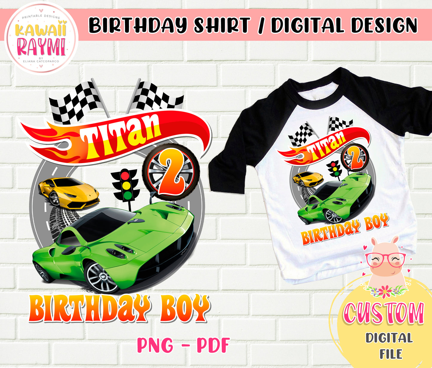 HOT WHEELS - CAMISETA DE CUMPLEAÑOS PARA NIÑOS ARCHIVO DIGITAL - PNG - PDF