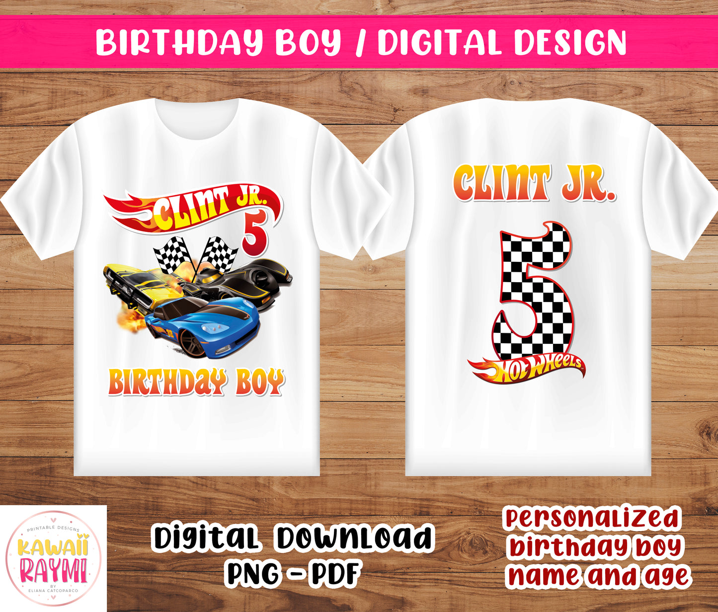 HOT WHEELS CAMISETA PERSONALIZADA CUMPLEAÑOS NIÑOS - ARCHIVO DIGITAL PNG - PDF