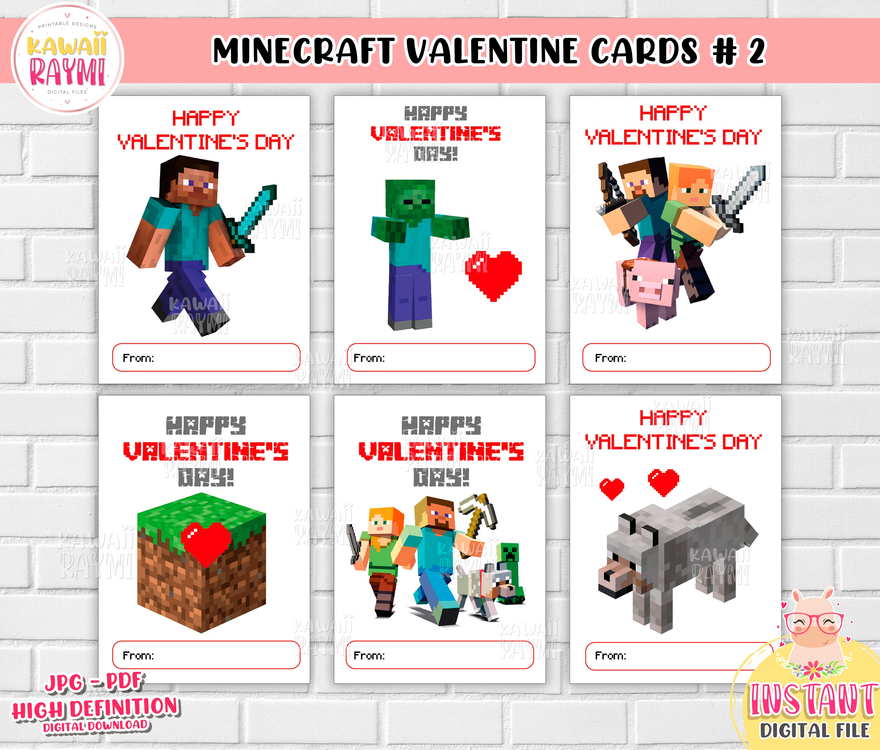 Minecraft Valentines Cards Free Printable Minecraft Valentines Day