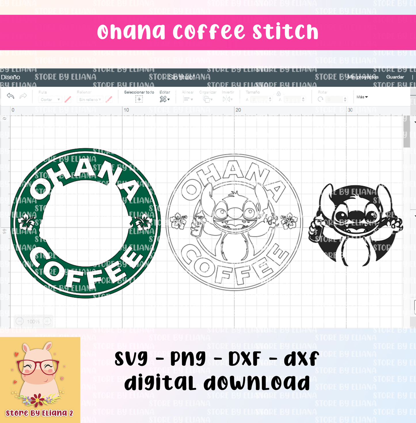 Ohana café puntada starbucks svg, png, cricut, archivo de corte, descarga instantánea, puntada svg