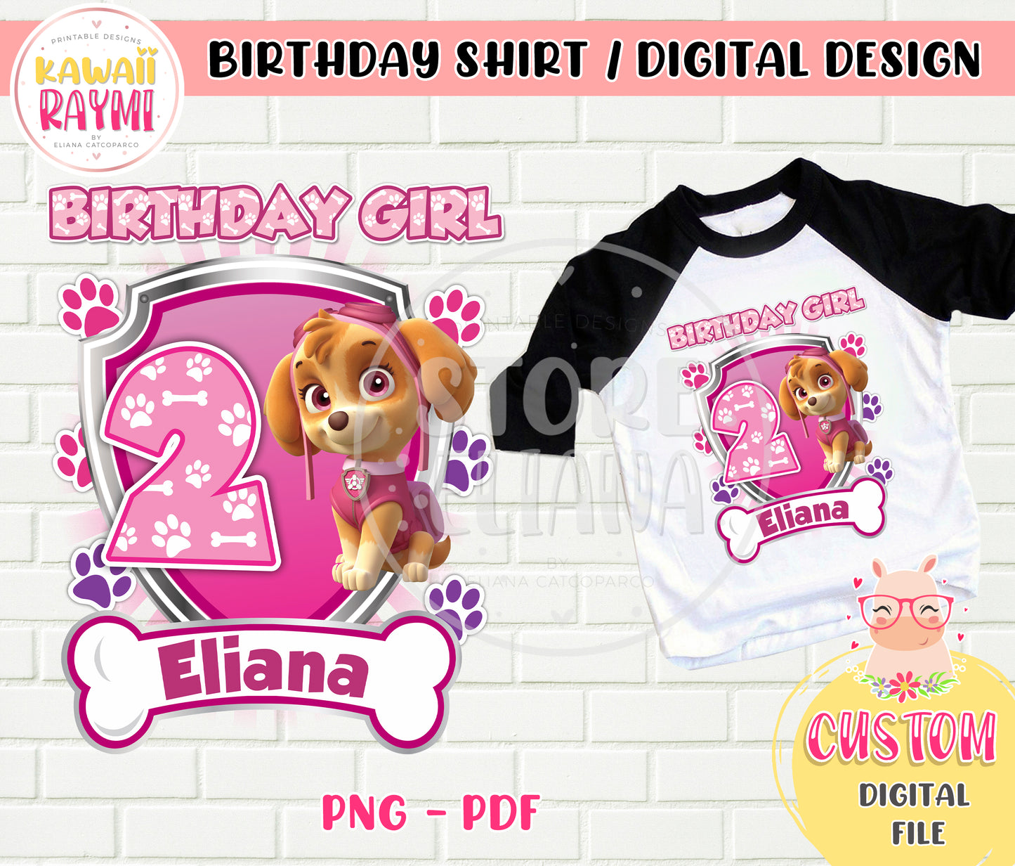 Paw Patrol Sky - Archivo digital personalizado de la camiseta de la niña del cumpleaños- PNG