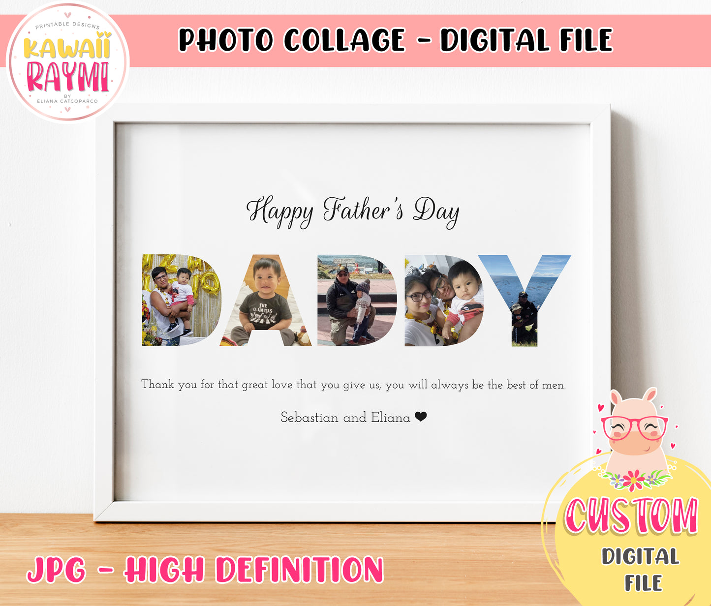 Father's Day Print, Custom Photo Print, Dad Collage Wall Art, Daddy Collage Print, Father's Day Present Gift - Digital Download
