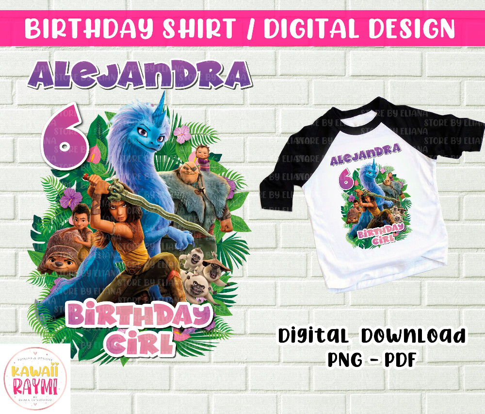 Raya y el último dragón, camiseta de cumpleaños personalizada