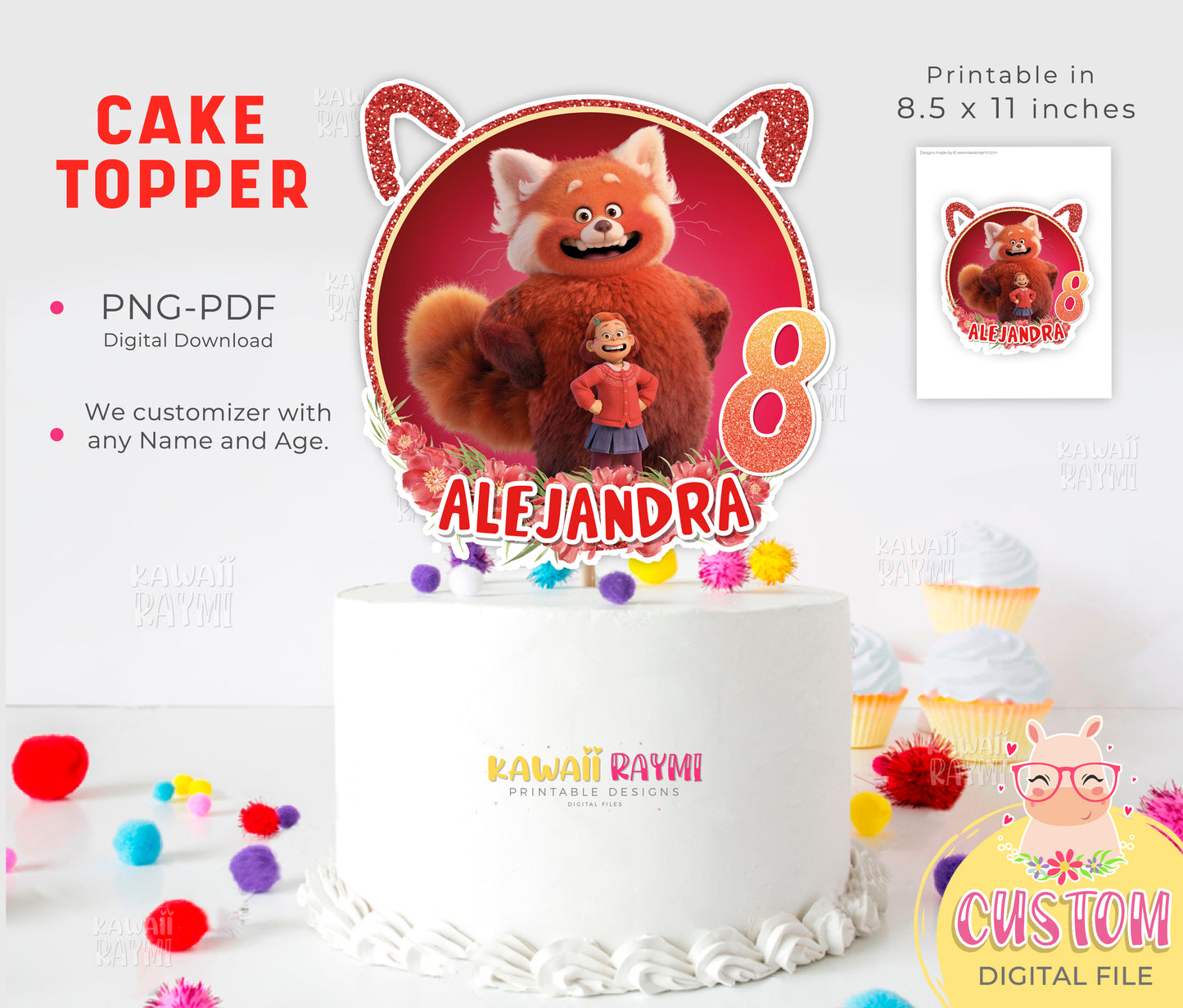 Turning red custom cake topper, digital file, turning red supplies party