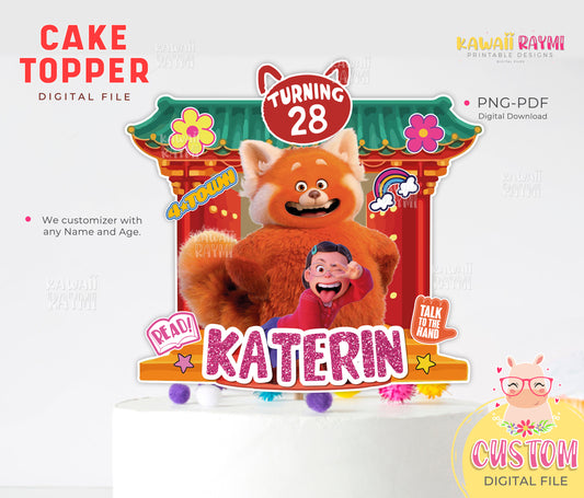 Turning red custom cake topper, digital file, turning red supplies party, red panda cake topper printable