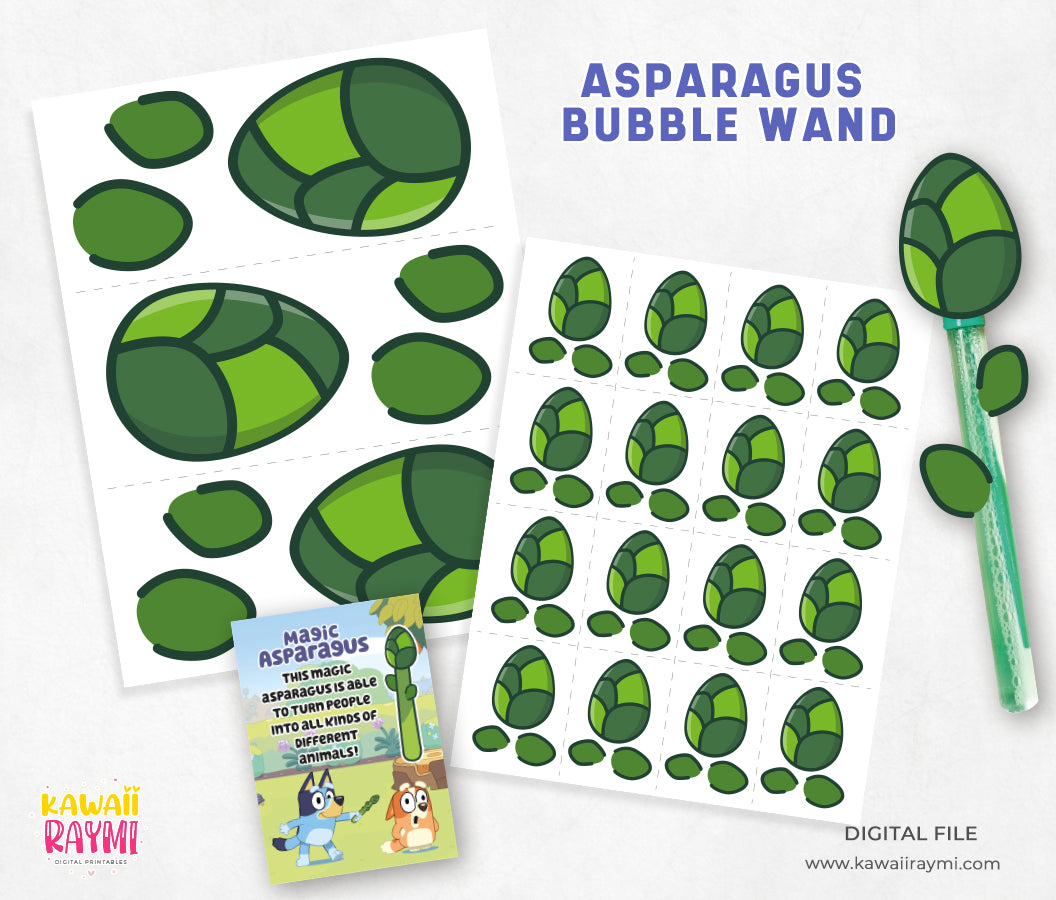 Magic Asparagus bubble wand with favor tag- bluey dog digital file