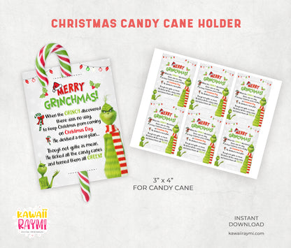 Christmas Grinch Candy Cane Holder Printable - Merry Grinchmas