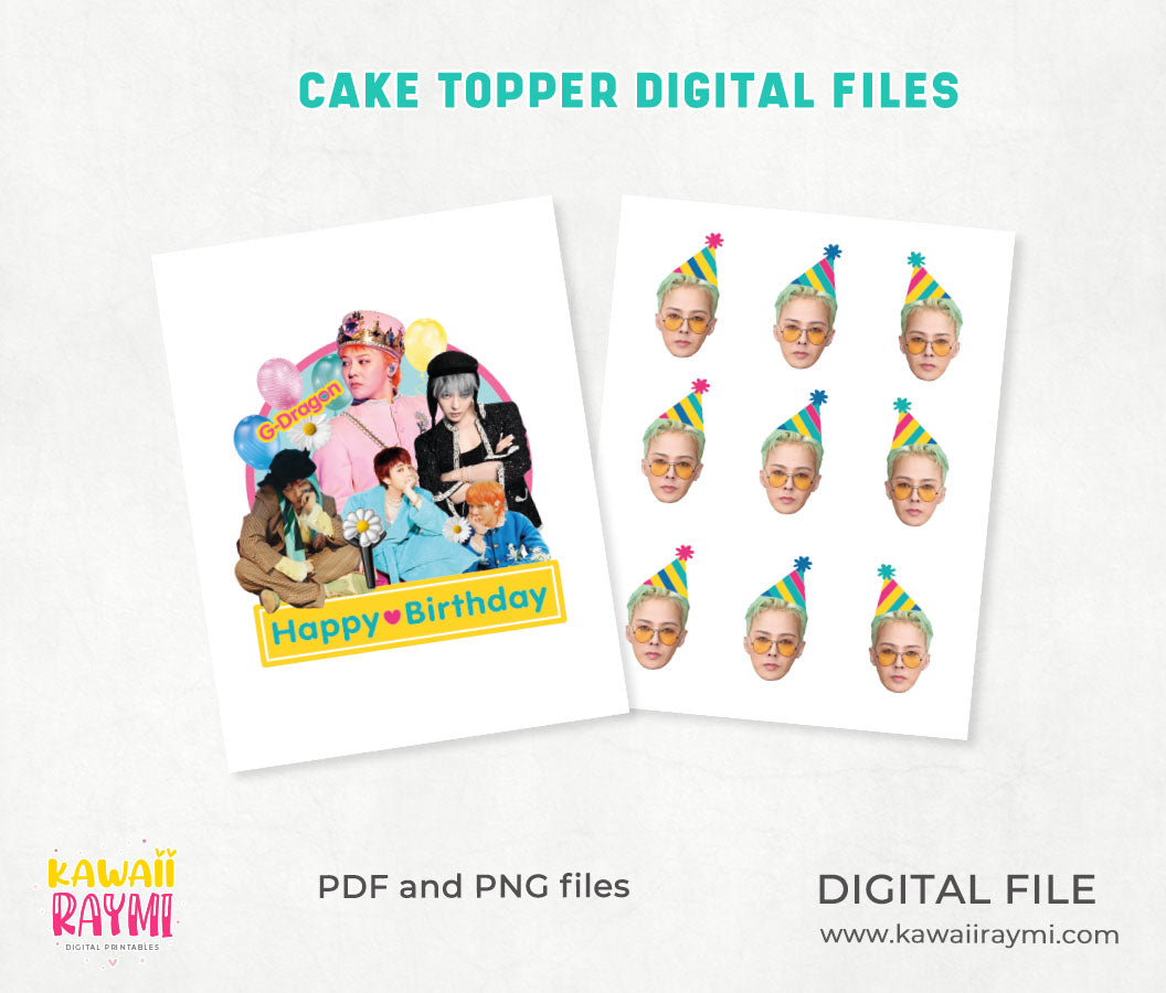 G Dragon cake topper digital file, Korean Idol cake topper, GD party