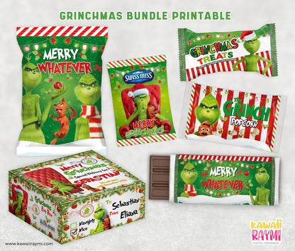 Grinchmas eve box template 2 and christmas eve favor labels, Instant download