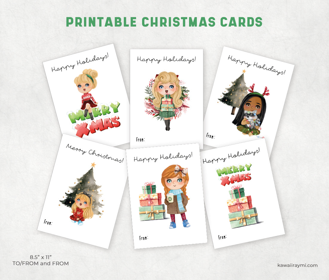 Girls merry christmas, printable christmas cards, holiday cards