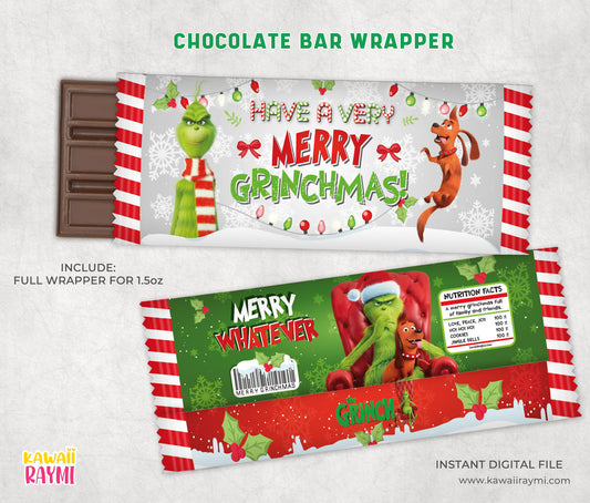 Grinch Candy Bar Wrappers, CHRISTMAS grinch chocolate Bar WRAPPERS, Diy Christmas chocolate, digital file