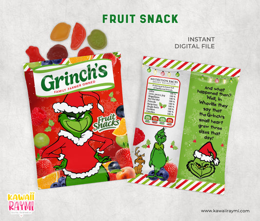 Christmas Fruit Snacks - Grinchmas Fruit Snacks - Christmas Party Supplies - Instant Download, fruit snacks grinchmas christmas