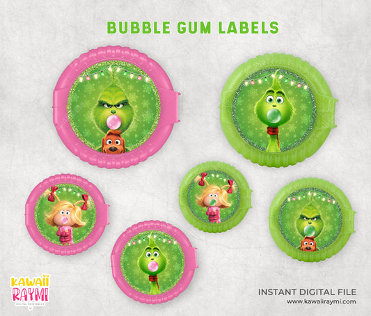 Grinch Gum Labels - Christmas Bubble gum- INSTANT DOWNLOAD