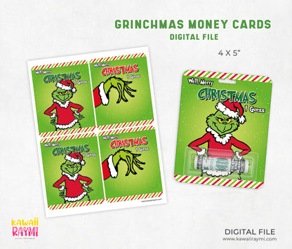 Tarjetero de Grinchmas | Tarjeta de dinero de Grinch para imprimir | Descarga digital | Regalos de Navidad