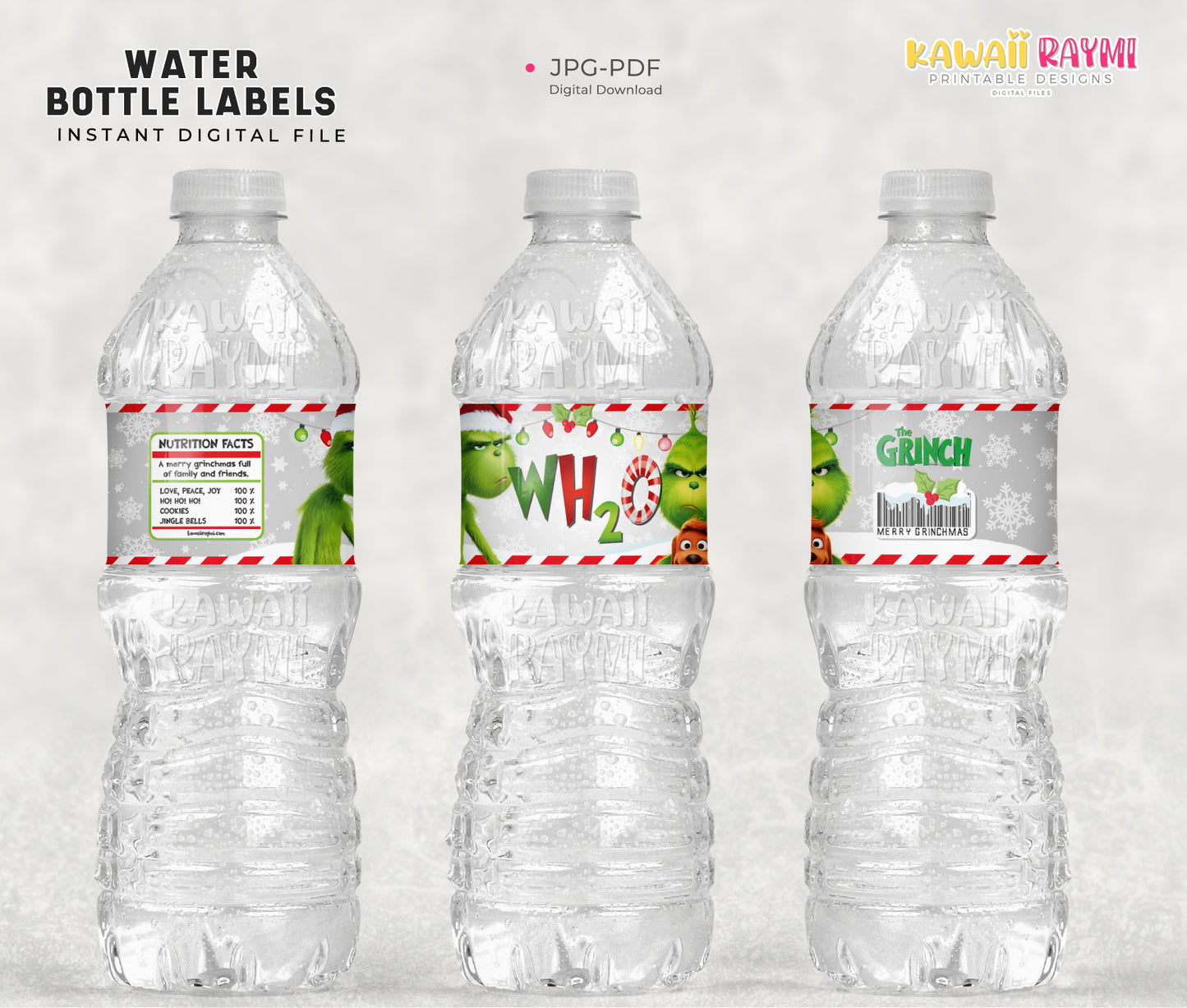 Christmas water label, Grinch wh2o water labels