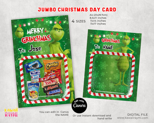Grinch jumbo card, Grinchmas jumbo cards, christmas jumbo cards, treats cards, printable, merry grinchmas digital files