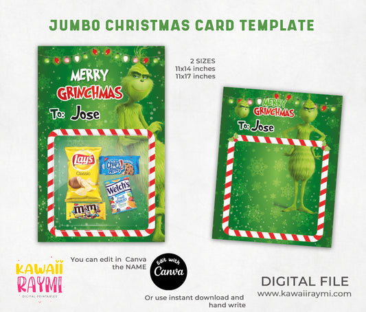 Grinch jumbo card, Grinchmas jumbo cards, christmas jumbo cards, treats cards, printable, merry grinchmas digital files