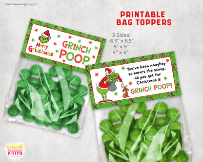 Grinch Poop Printable Treat Bag Topper, Grinch poop bag topper