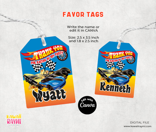 Hot Wheels thank you tags printable