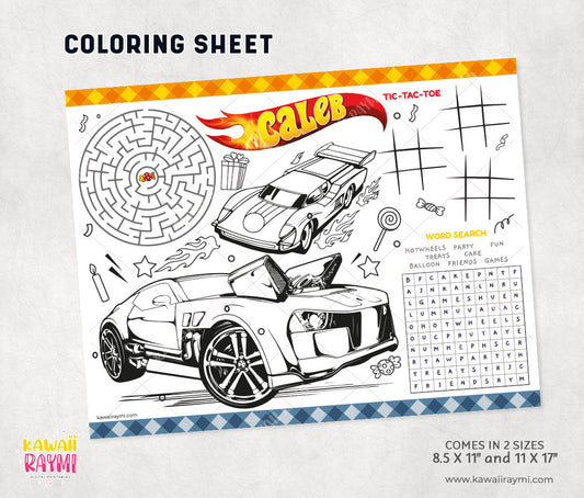 Hot wheels custom Coloring sheet, party activity