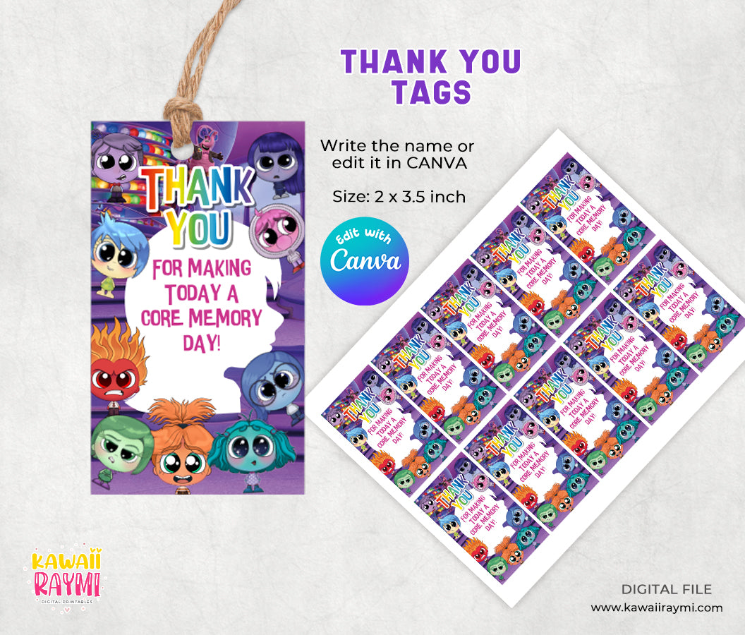 Inside Out Thank You Tags label, Instant download and edit with canva