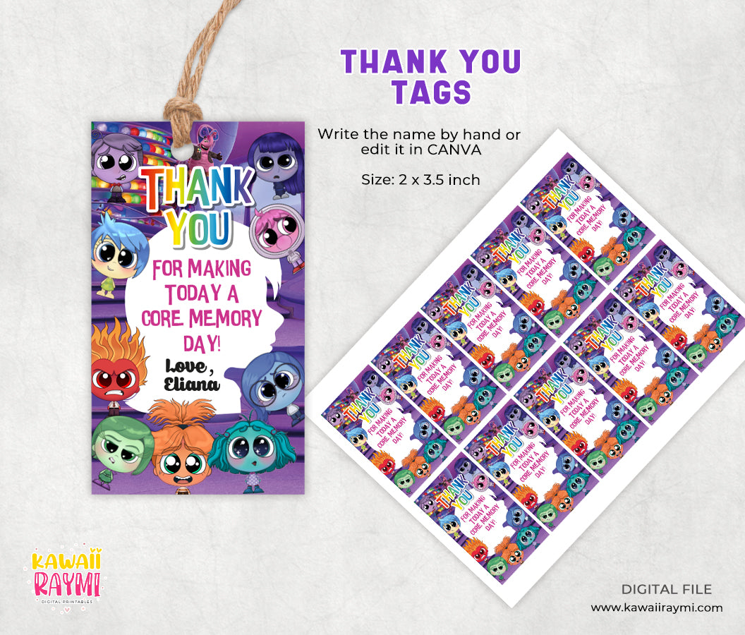 Inside Out Thank You Tags label, Instant download and edit with canva