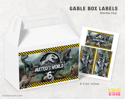 Etiqueta imprimible para caja de gablete de cumpleaños jurásico Etiqueta para caja de gablete de cumpleaños de dinosaurio Recuerdos de fiesta de dinosaurios