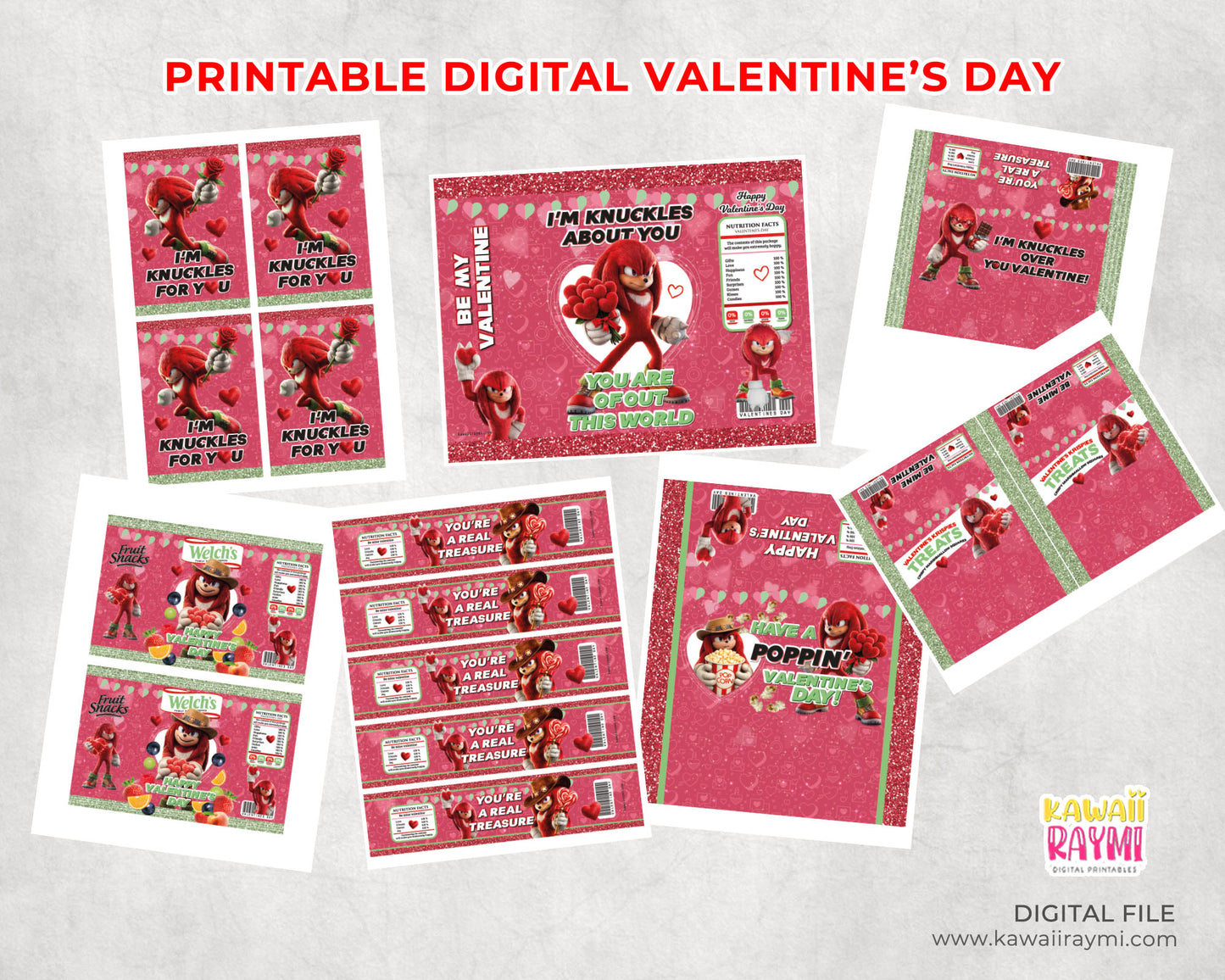 Knuckles valentine favor labels, Sonic valentines printables