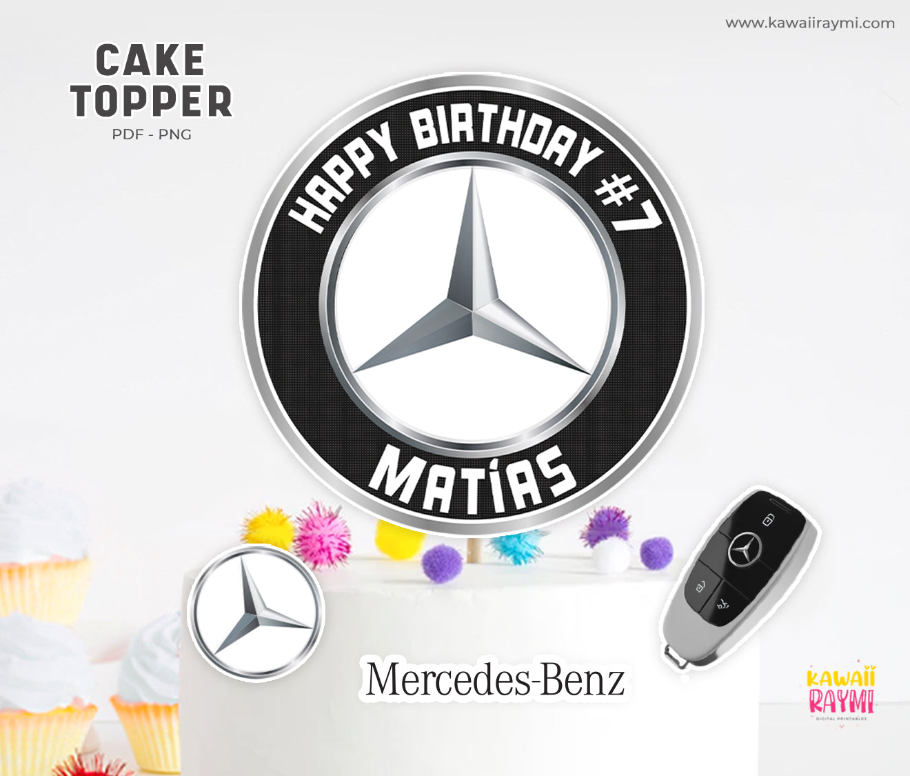 Adorno para tarta Mercedes Benz, archivo digital personalizado