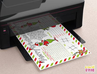 Merry christmas activity sheet, printable merry grinchmas - Instant download