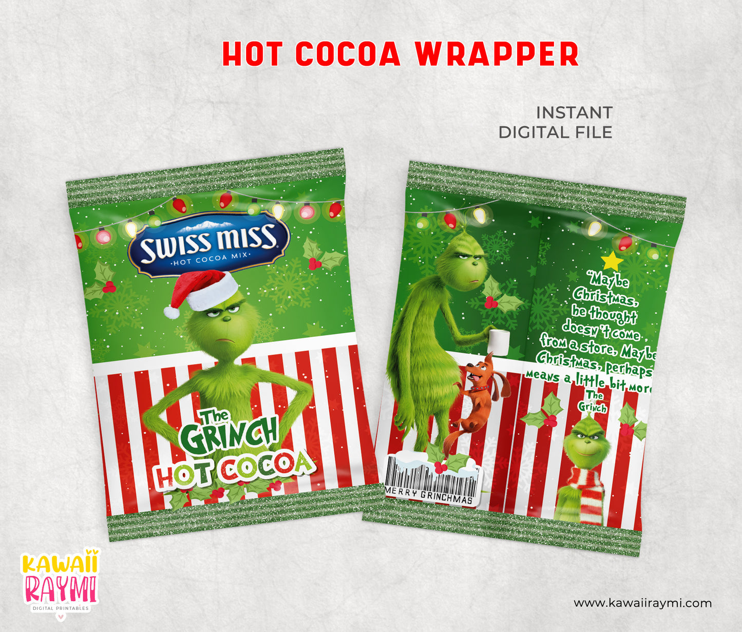 Hot cocoa wrapper Christmas hot cocoa digital file, merry grinchmas diy-Hot Chocolate wrapper | Christmas Hot Cocoa