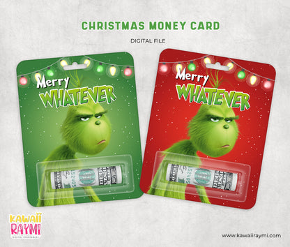 Tarjetas imprimibles con dinero de "lo que sea", tarjeta navideña con dinero, tarjetero con dinero del Grinch, imprimibles de Grinchmas