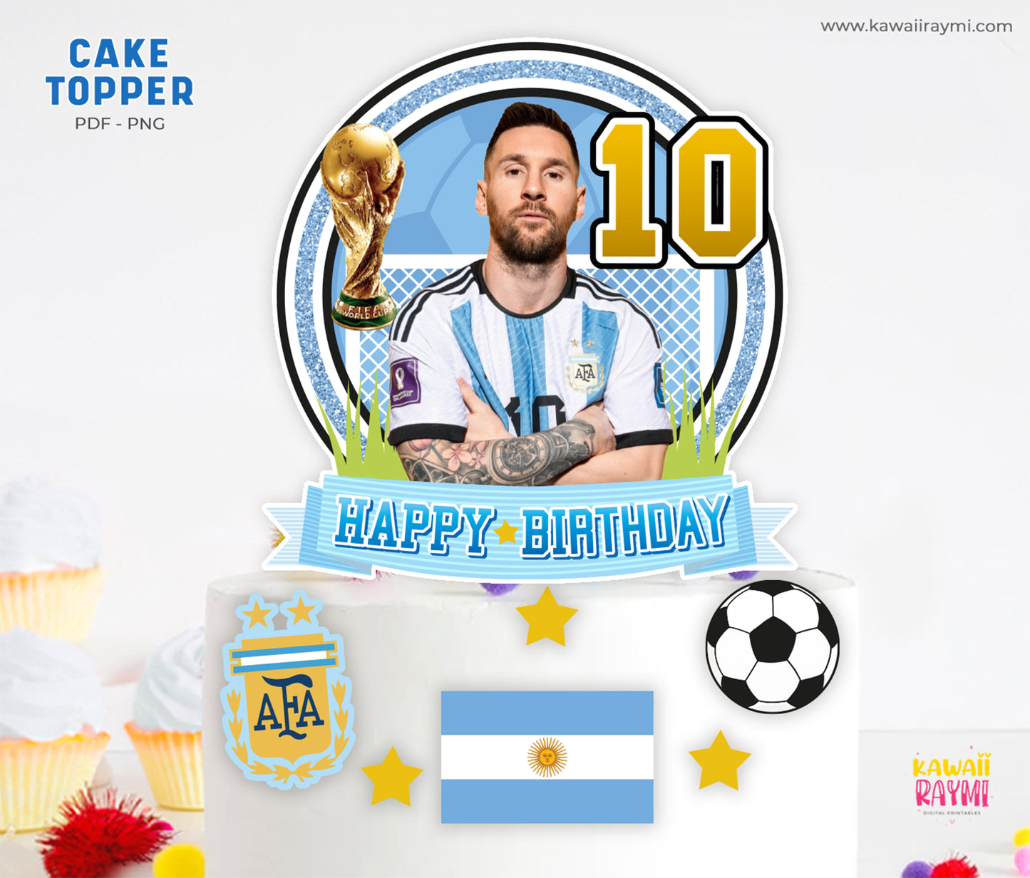 Cake Topper Soccer Argentina Lionel Messi - Instant Download