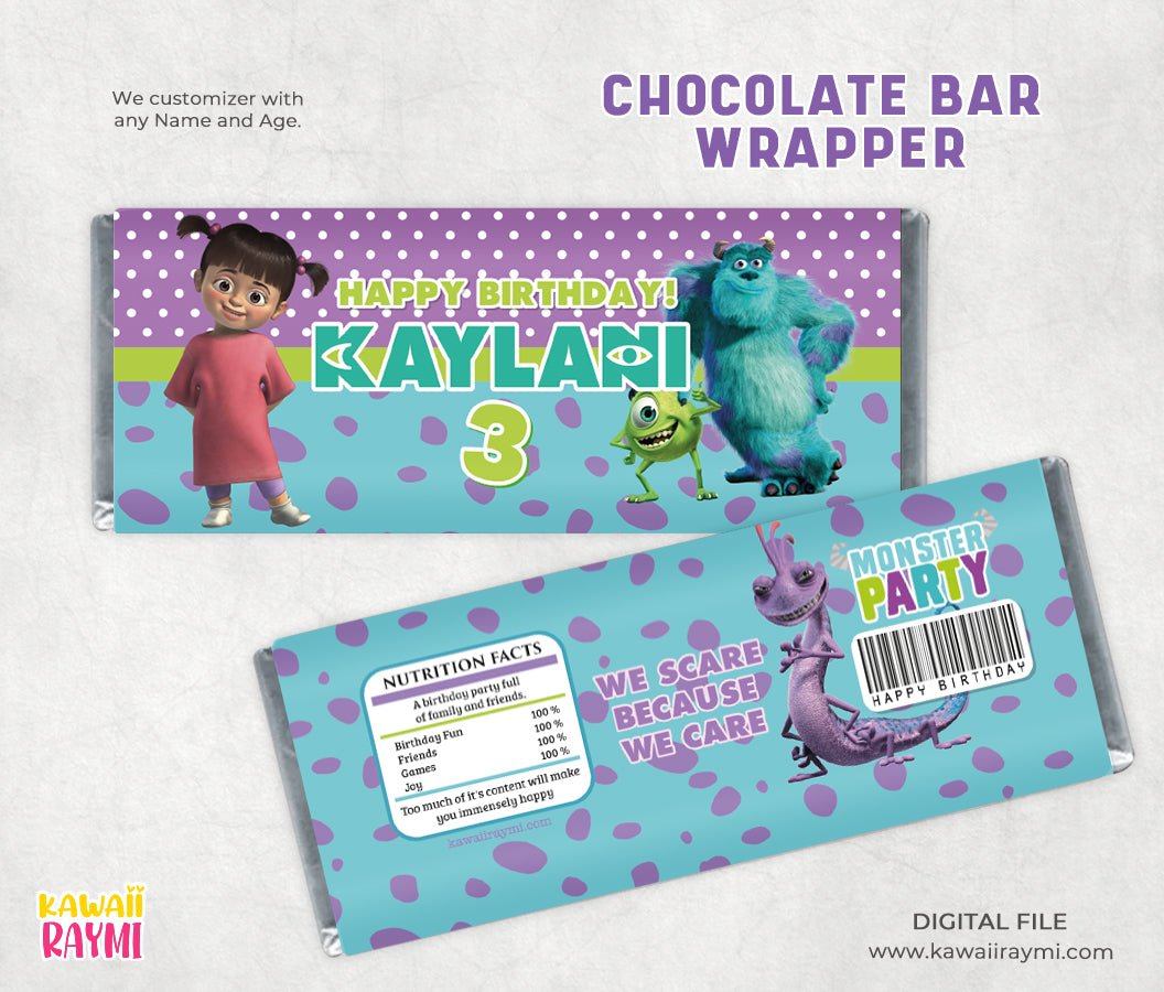 Monsters INC chocolate bar wrapper hershey label