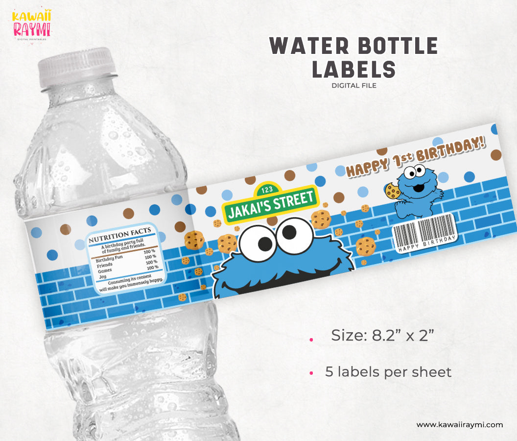 Monster cookie water botte label, printable digital file