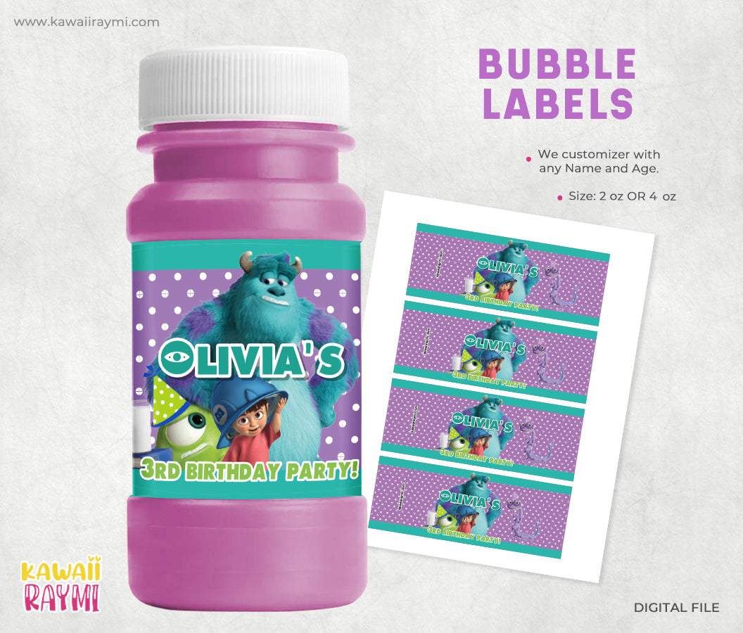 Etiqueta personalizada para botella de burbujas de Monster Inc., diseño digital