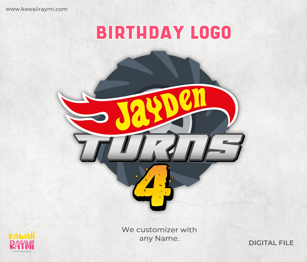 Race cars custom logo, Hot car birthday logo digital file, Monster trucks birthday logo