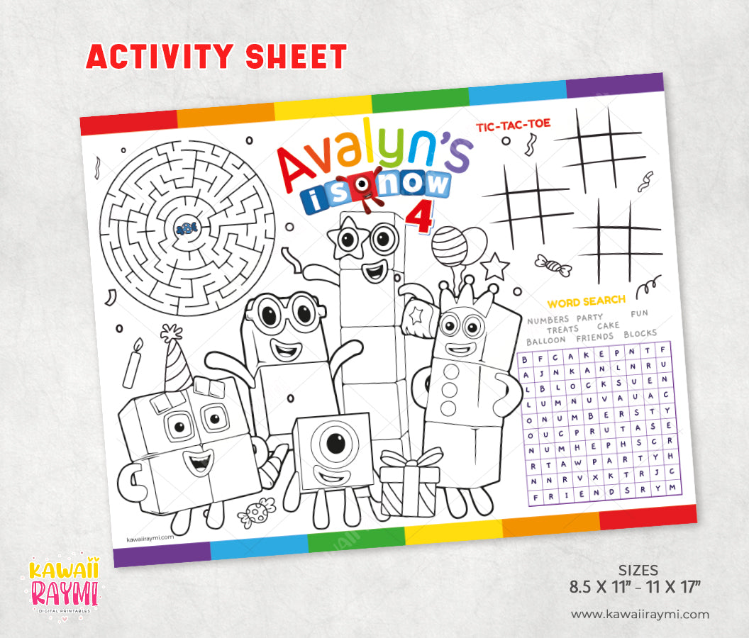 Hojas para colorear personalizadas de Numberblocks, actividad para fiestas