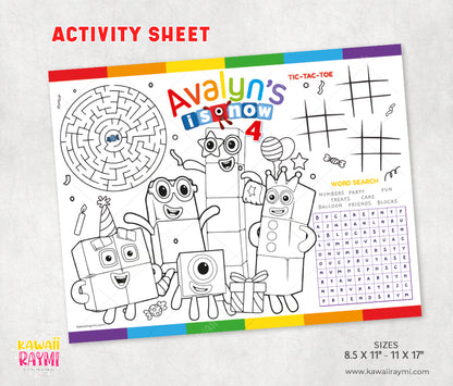 Hojas para colorear personalizadas de Numberblocks, actividad para fiestas