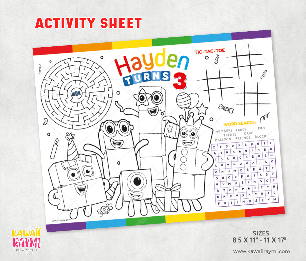 Hojas para colorear personalizadas de Numberblocks, actividad para fiestas