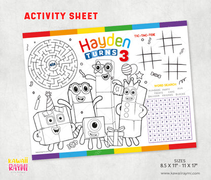 Hojas para colorear personalizadas de Numberblocks, actividad para fiestas