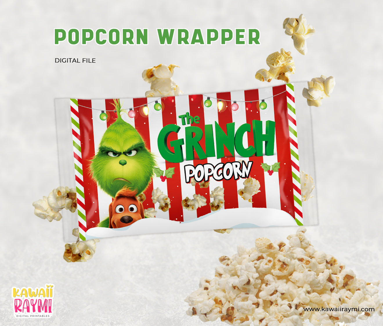 Christmas Popcorn- Grinch popcorn wrapper- Instant Download โ Kawaii Raymi