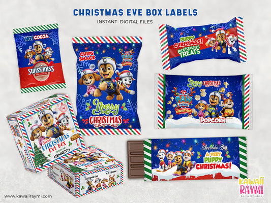 Christmas eve box labels paw puppies, digital files
