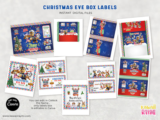 Christmas eve box labels paw puppies, digital files