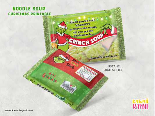 Grinchmas ramen soup bag label printable, christmas ramen digital file, Christmas gift, ramen soup printable, grinch ramen soup DIGITAL file